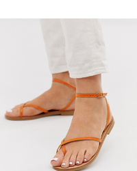 ASOS DESIGN Wide Fit Freefall Minimal Toe Loop Flat Sandals In Orange