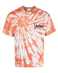 Aries Tie Dye Print Logo T Shirt