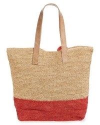 Mar y Sol Montauk Woven Tote With Pom Charms Yellow