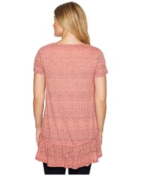 Mod-o-doc Moroccan Trellis Short Sleeve Ruffle Hem Tunic Blouse