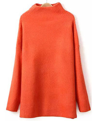 Loose Orange Ribbed Sweater With Raglan Sleeve