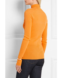 Victoria Beckham Ribbed Silk And Cotton Blend Turtleneck Sweater Orange