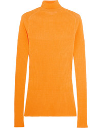 Victoria Beckham Ribbed Silk And Cotton Blend Turtleneck Sweater Orange