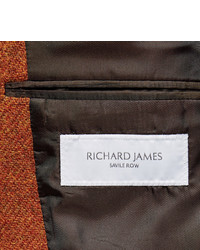 Richard James Orange Slim Fit Harris Wool Tweed Blazer