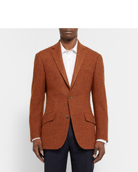 Richard James Orange Slim Fit Harris Wool Tweed Blazer