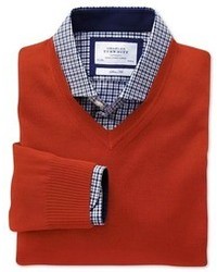Charles Tyrwhitt Burnt Orange Merino V Neck Slim Fit Sweater