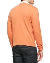 Neiman Marcus Cashmere V Neck Sweater Orange