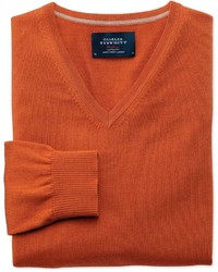 Charles Tyrwhitt Orange Merino Wool V Neck Sweater Size Large By