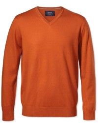 Charles Tyrwhitt Orange Merino Wool V Neck Sweater Size Large By