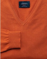 Charles Tyrwhitt Orange Merino Wool V Neck Sweater Size Xxl By