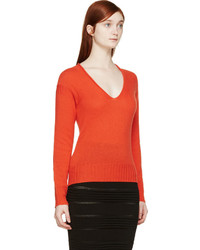 Burberry Prorsum Orange Cashmere V Neck Sweater