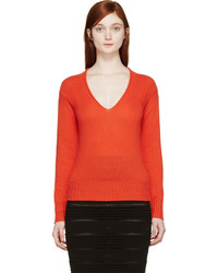 Burberry Prorsum Orange Cashmere V Neck Sweater