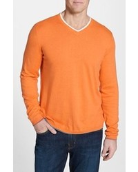 Robert Graham Peppermint V Neck Regular Fit Sweater Orange Large