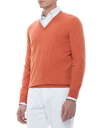 Ermenegildo Zegna V Neck Pullover Sweater Orange
