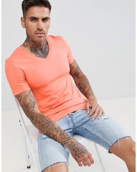 ASOS DESIGN Muscle Fit T Shirt With V Neck In Orange
