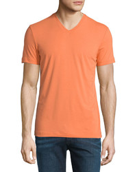 Armani Collezioni Short Sleeve V Neck Jersey T Shirt Orange