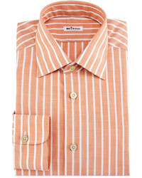 Kiton Bold Stripe Dress Shirt Tangerinewhite