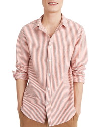 Orange Vertical Striped Linen Long Sleeve Shirt