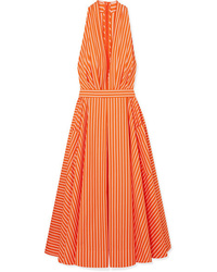 Sara Battaglia Striped Cotton Poplin Halterneck Midi Dress