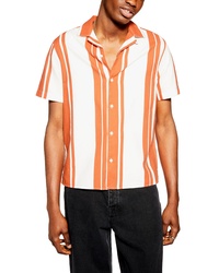 Topman Stripe Short Sleeve Button Up Camp Shirt
