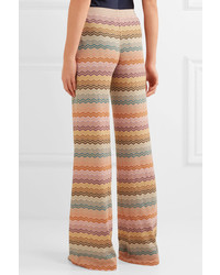 Missoni Metallic Crochet Knit Wide Leg Pants Peach