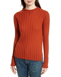 Theory Wide Ribbed Mock Neck Wool Sweater