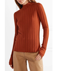 Theory Ribbed Merino Wool Turtleneck Sweater Orange