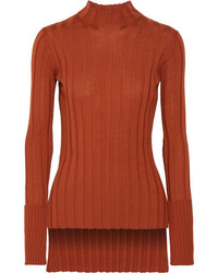 Theory Ribbed Merino Wool Turtleneck Sweater Orange