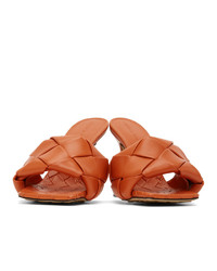 Bottega Veneta Orange Intrecciato Lido Heeled Sandals