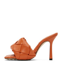 Bottega Veneta Orange Intrecciato Lido Heeled Sandals