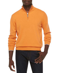 Neiman Marcus Cashmere Cloud Quarter Zip Sweater Orange