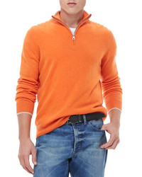 Neiman Marcus Half Zip Sweater With Contrast Trim Orange