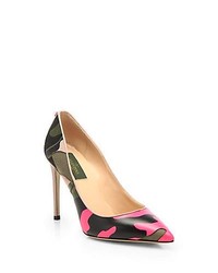 Pink and Black Camouflage Leather Pumps