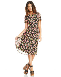 Lucca Couture Floral Midi Dress In Black Xs S
