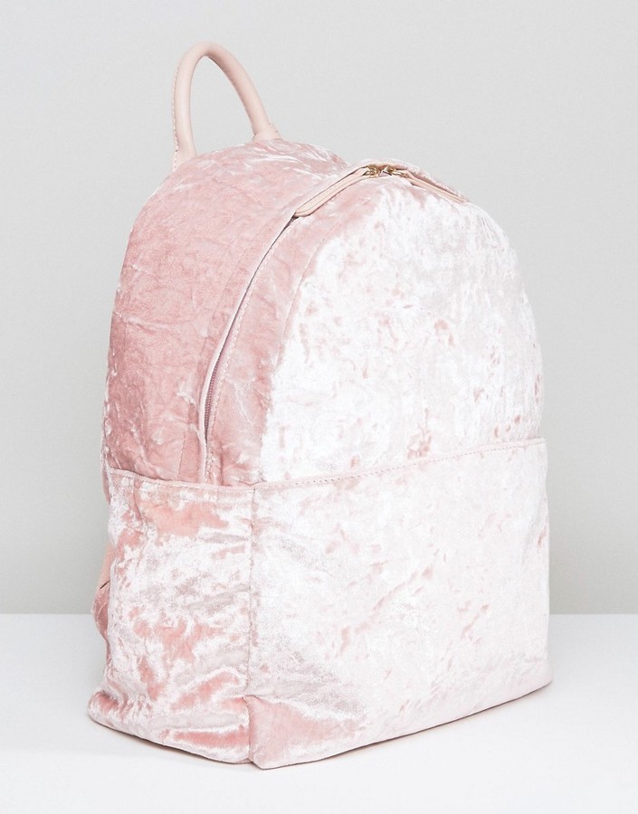 pink crushed velvet backpack