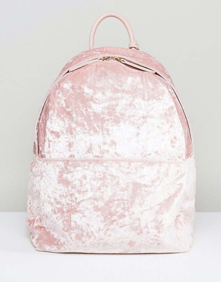 Pink crushed shop velvet backpack