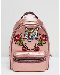 Aldo Grawn Satin Backpack With Tiger Rose Patches