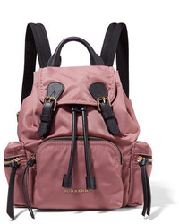 Burberry Small Leather Trimmed Gabardine Backpack Pink