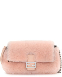 Fendi Baguette Micro Shearling Fur Shoulder Bag Light Pink