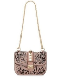 Valentino Garavani Lock Small Beaded Floral Shoulder Bag Light Pink