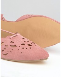 Glamorous Cut Out Tie Up Dusty Pink Point Flat Shoes