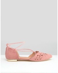 Glamorous Cut Out Tie Up Dusty Pink Point Flat Shoes