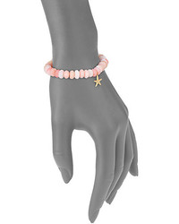 Sydney Evan Diamond Pink Opal 14k Yellow Gold Starfish Beaded Stretch Bracelet
