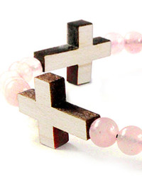 Domo Beads Triple Cross Bracelet Rose Quartz Maple