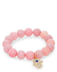 Cara Pave Hamsa Pink Quartz Beaded Stretch Bracelet