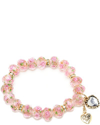 Betsey Johnson Pink Flower Beaded Stretch Bracelet