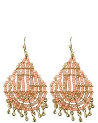 Peach Pink Gold Beaded Drop Earrings