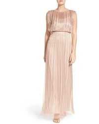 Adrianna Papell Petite Beaded Mesh Blouson Gown