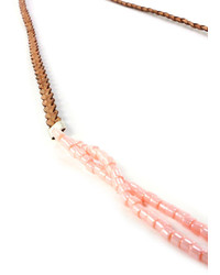 Domo Beads Braided Leather Seed Bead Necklace Light Brown Light Pink