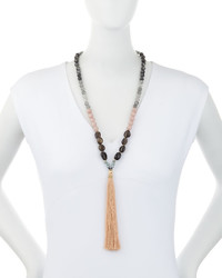 Nakamol Long Multi Stone Beaded Tassel Necklace Rose Quartz Mix